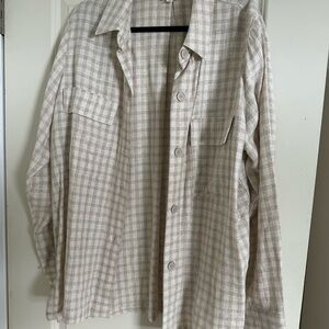 Max Studio Beige Plaid Button Down Shirt